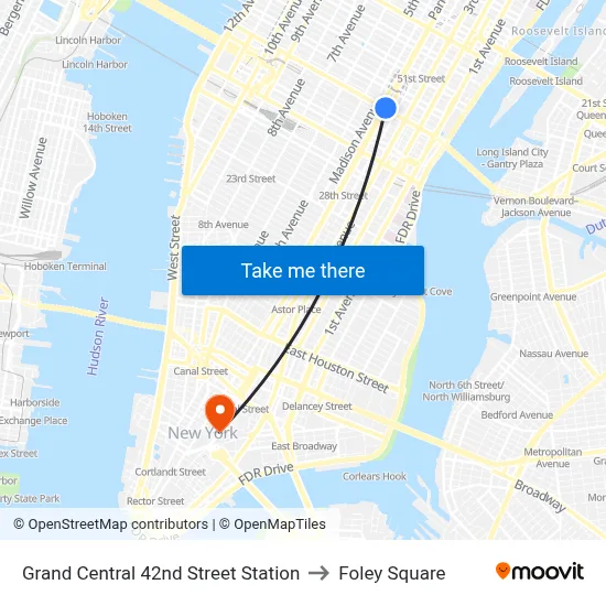 Grand Central 42nd Street Station to Foley Square map