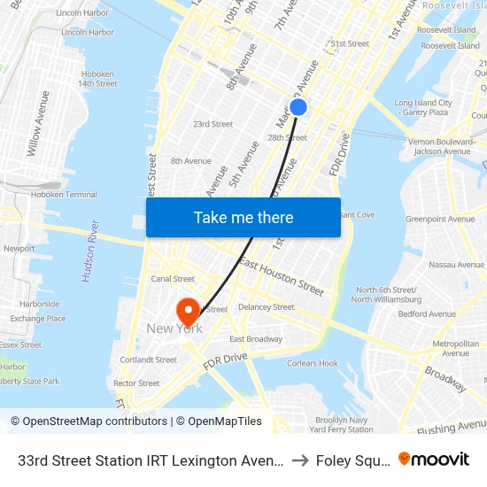 33rd Street Station IRT Lexington Avenue Line to Foley Square map