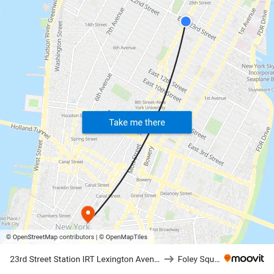 23rd Street Station IRT Lexington Avenue Line to Foley Square map