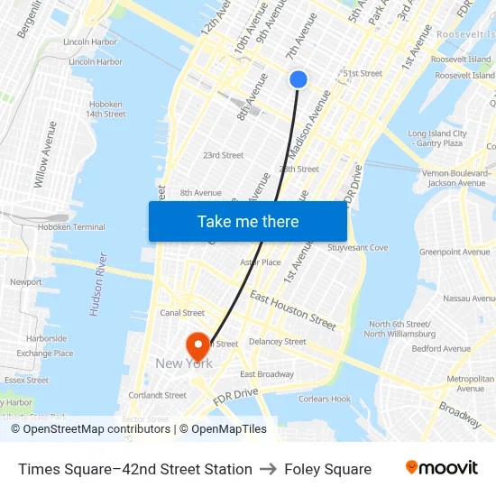Times Square–42nd Street Station to Foley Square map