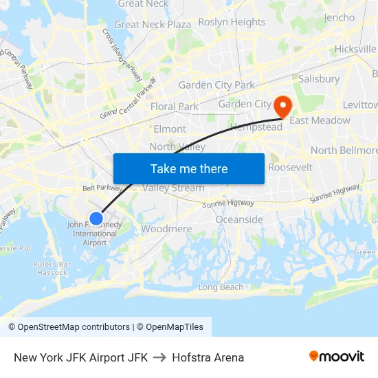 New York JFK Airport JFK to Hofstra Arena map