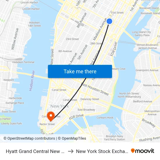 Hyatt Grand Central New York to New York Stock Exchange map