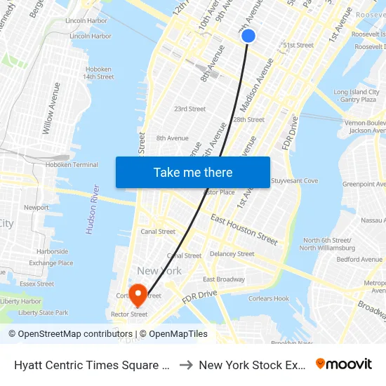 Hyatt Centric Times Square New York to New York Stock Exchange map