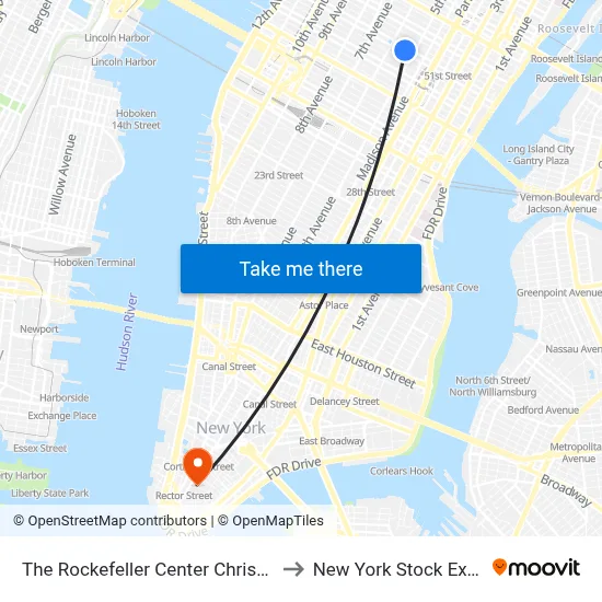 The Rockefeller Center Christmas Tree to New York Stock Exchange map
