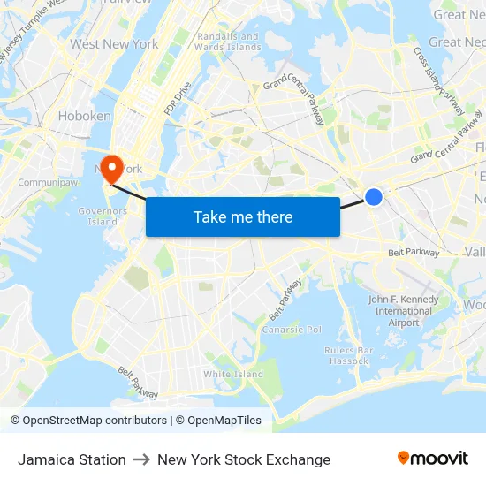 Jamaica Station to New York Stock Exchange map