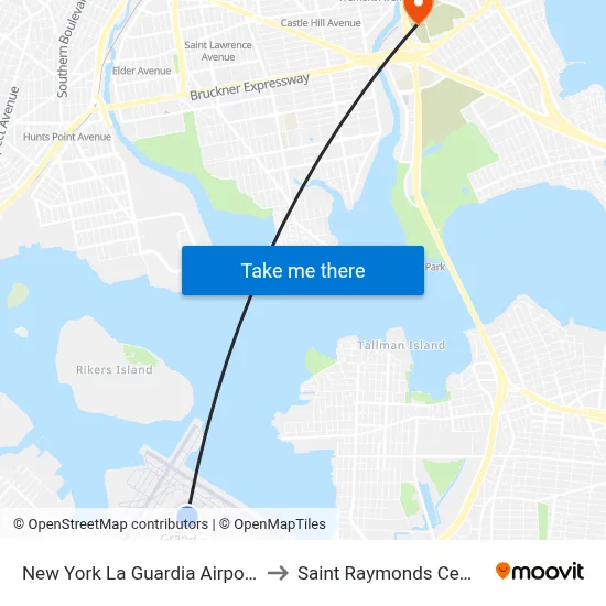 New York La Guardia Airport LGA to Saint Raymonds Cemetery map