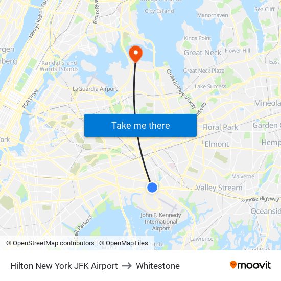 Hilton New York JFK Airport to Whitestone map