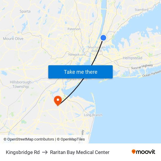 Kingsbridge Rd to Raritan Bay Medical Center map