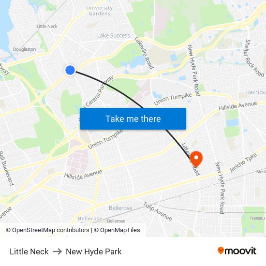 Little Neck to New Hyde Park map