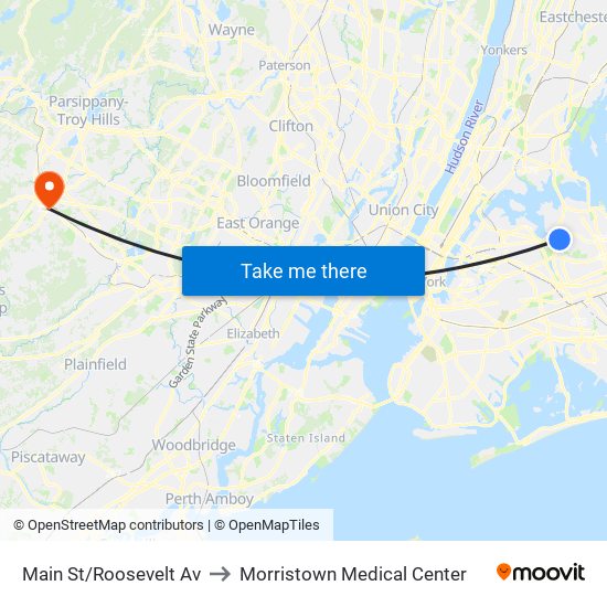Main St/Roosevelt Av to Morristown Medical Center map