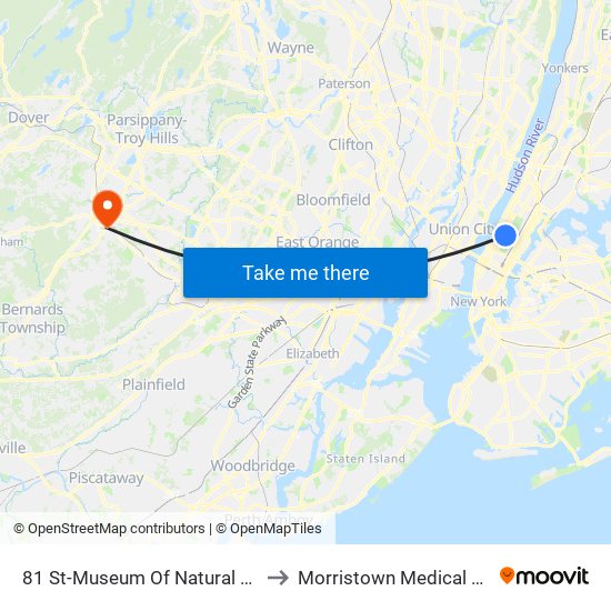81 St-Museum Of Natural History to Morristown Medical Center map