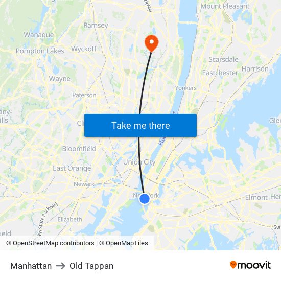 Manhattan to Old Tappan map