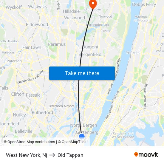 West New York, Nj to Old Tappan map