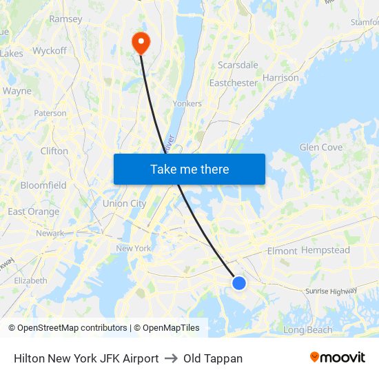 Hilton New York JFK Airport to Old Tappan map