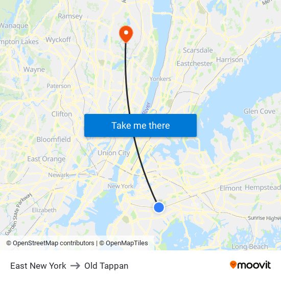 East New York to Old Tappan map