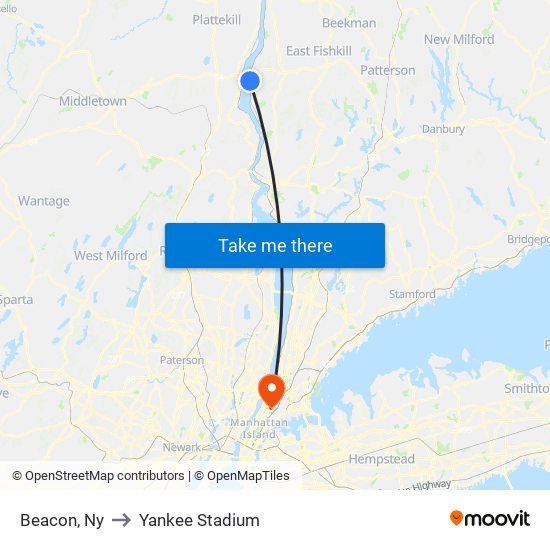 Beacon, Ny to Yankee Stadium map