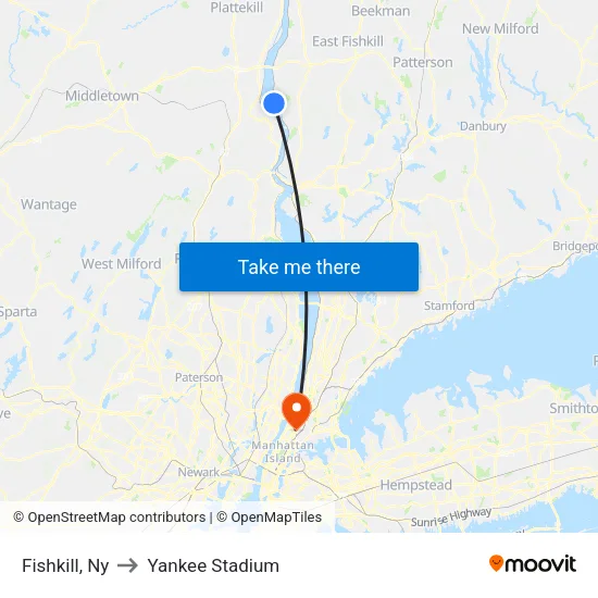 Fishkill to Yankee Stadium map