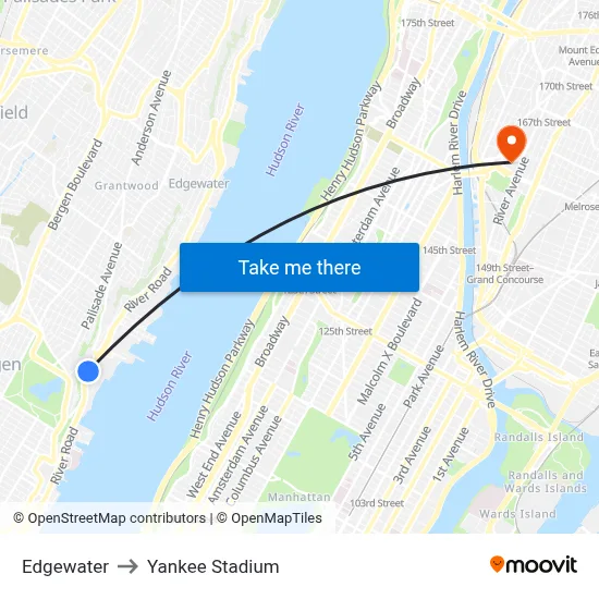 Edgewater to Yankee Stadium map