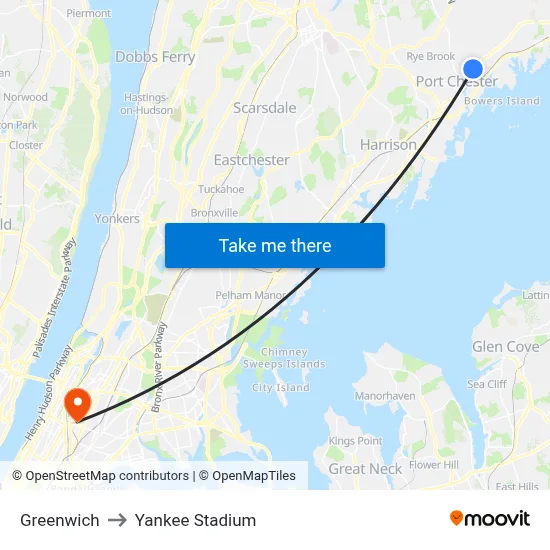 Greenwich to Yankee Stadium map