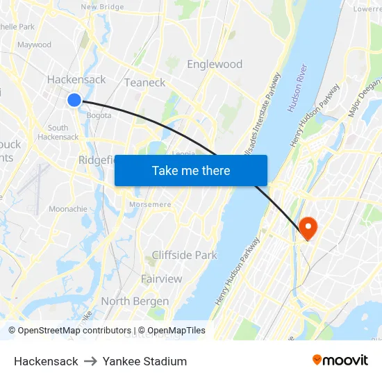 Hackensack to Yankee Stadium map