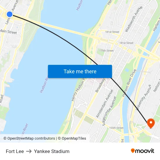 Fort Lee to Yankee Stadium map