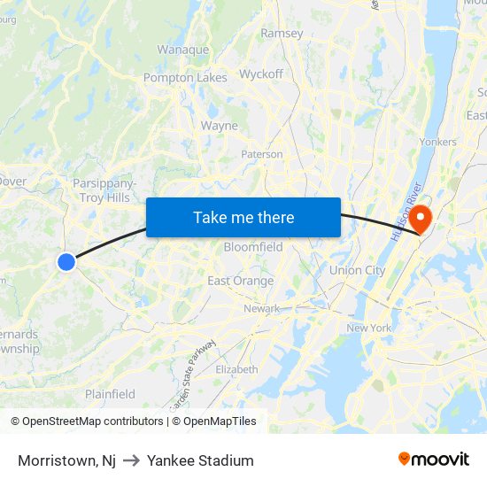 Morristown, Nj to Yankee Stadium map