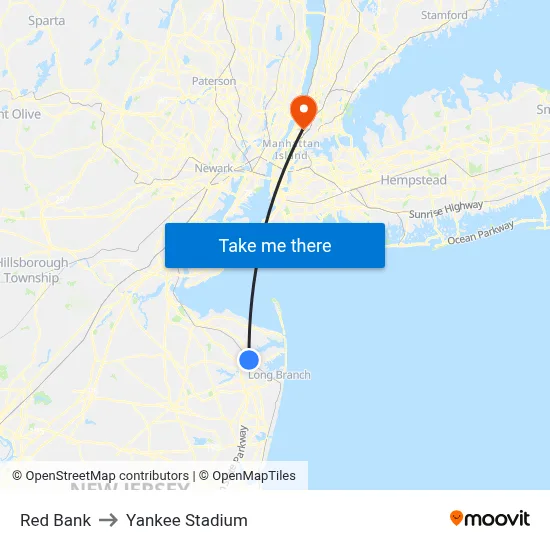 Red Bank to Yankee Stadium map