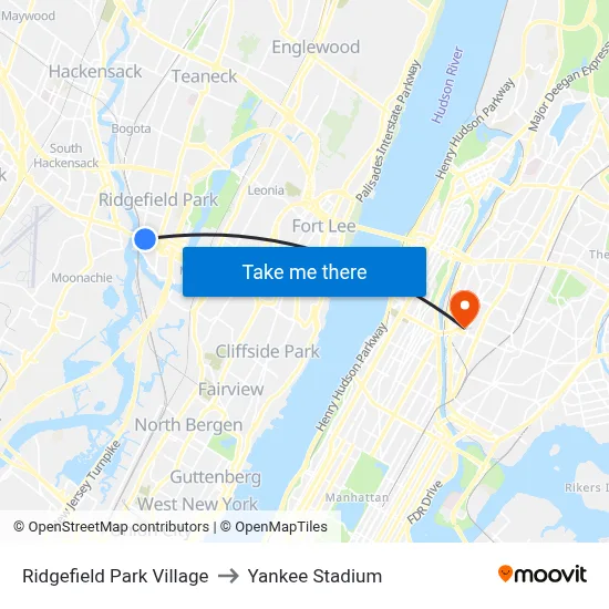 Ridgefield Park Village to Yankee Stadium map