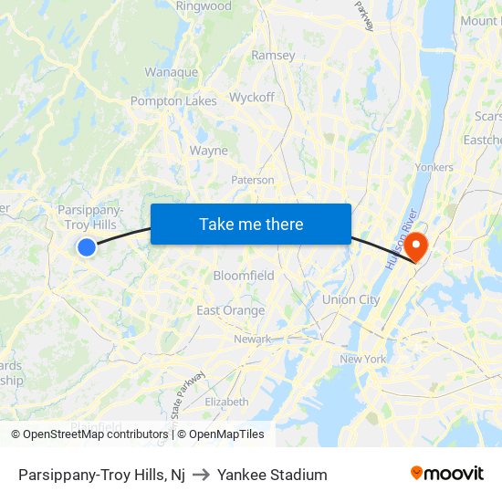 Parsippany-Troy Hills, Nj to Yankee Stadium map