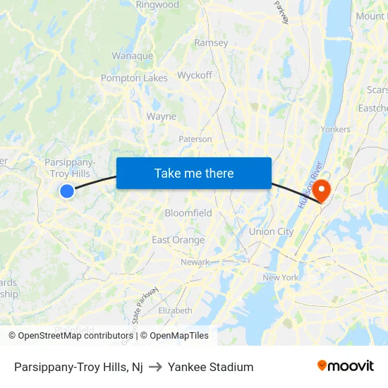 Parsippany-Troy Hills to Yankee Stadium map
