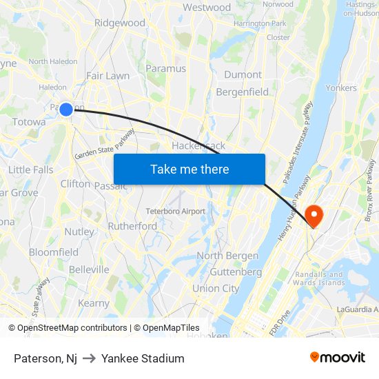 Paterson, Nj to Yankee Stadium map