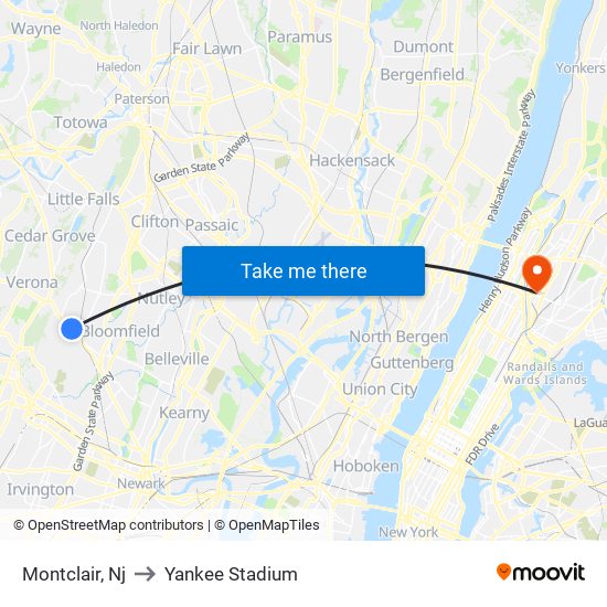 Montclair, Nj to Yankee Stadium map