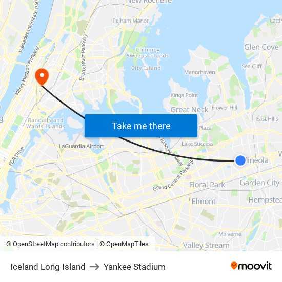 Iceland Long Island to Yankee Stadium map