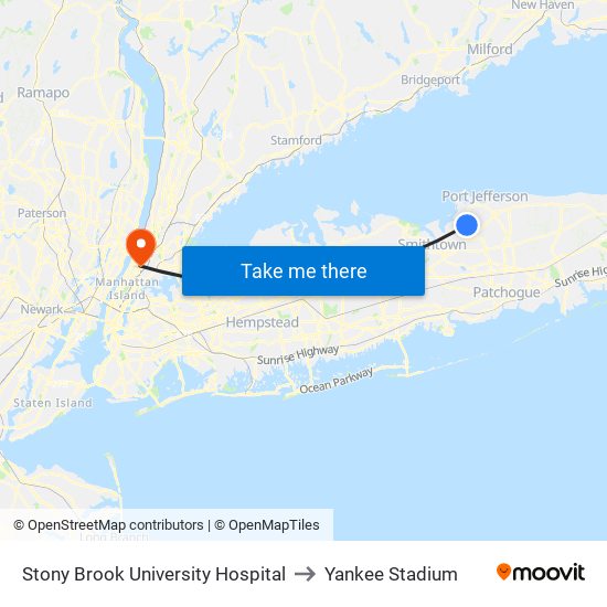 Stony Brook University Hospital to Yankee Stadium map