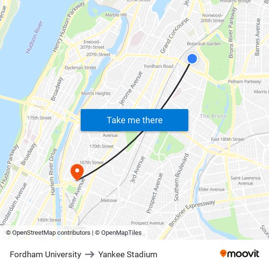 Fordham University to Yankee Stadium map