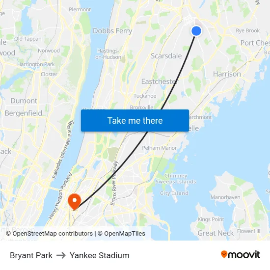 Bryant Park to Yankee Stadium map