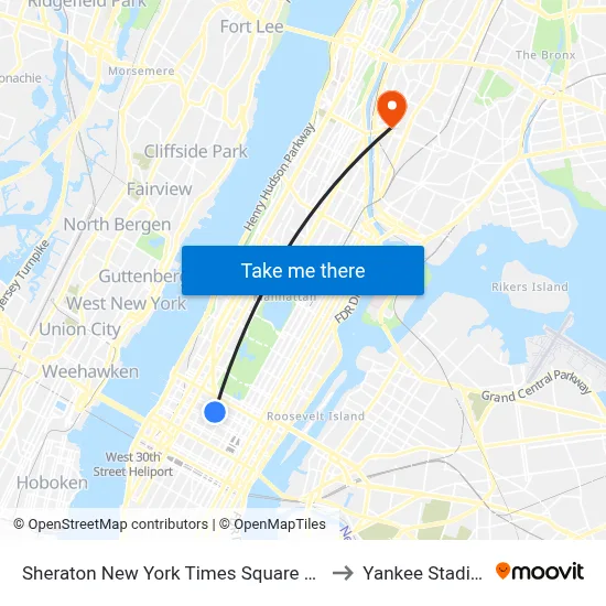 Sheraton New York Times Square Hotel to Yankee Stadium map