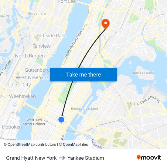 Grand Hyatt New York to Yankee Stadium map