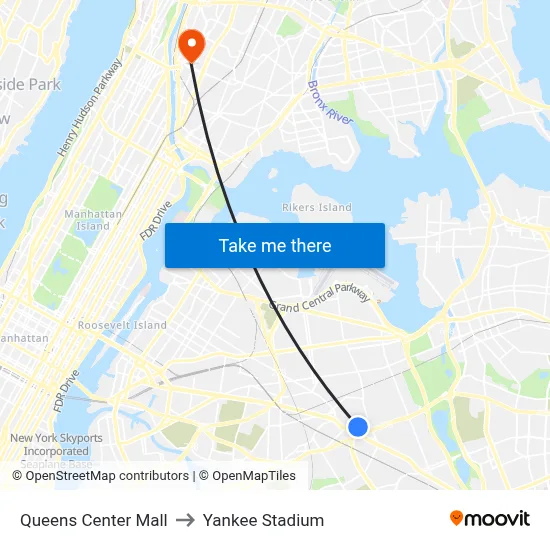 Queens Center Mall to Yankee Stadium map