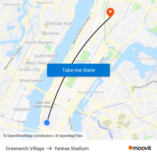 Greenwich Village to Yankee Stadium map