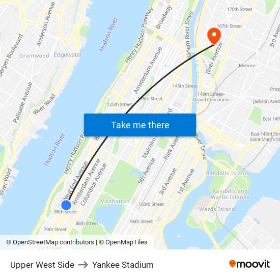 Upper West Side to Yankee Stadium map