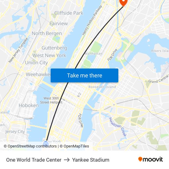 One World Trade Center to Yankee Stadium map