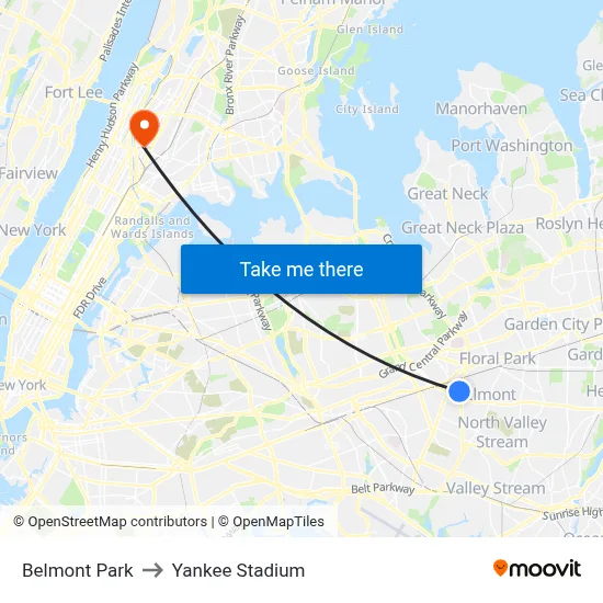 Belmont Park to Yankee Stadium map