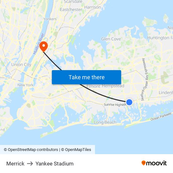 Merrick to Yankee Stadium map