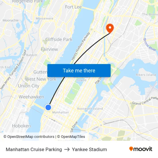 Manhattan Cruise Parking to Yankee Stadium map