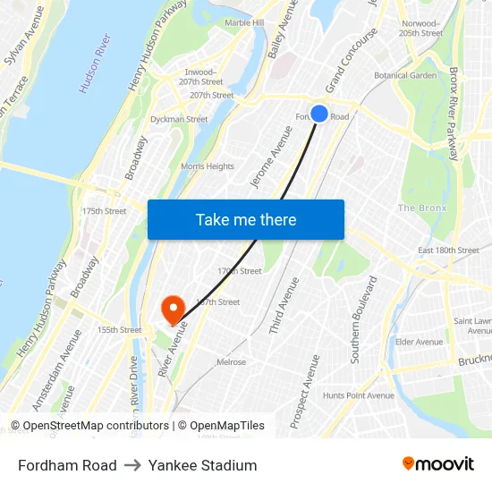 Fordham Road to Yankee Stadium map