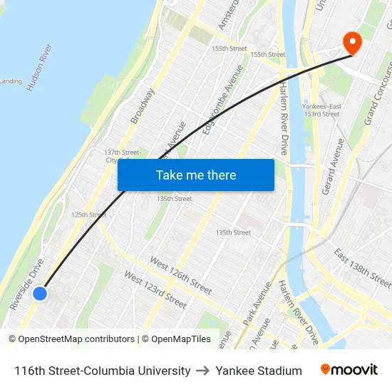 116th Street-Columbia University to Yankee Stadium map