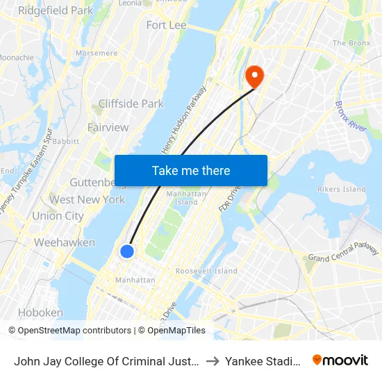 John Jay College Of Criminal Justice to Yankee Stadium map