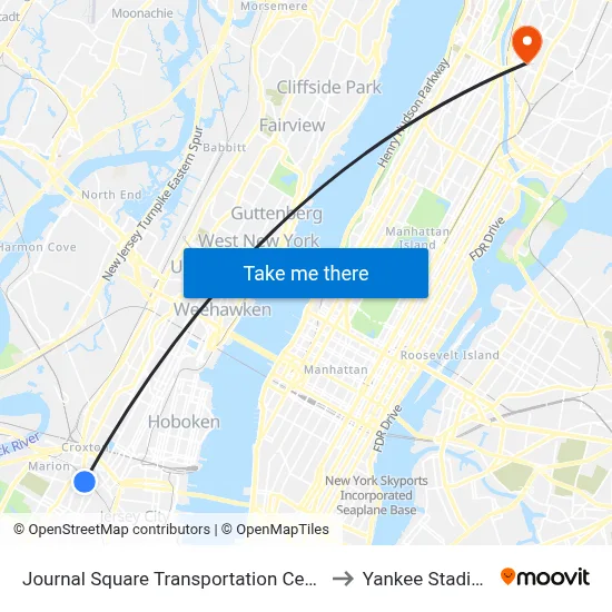 Journal Square Transportation Center to Yankee Stadium map