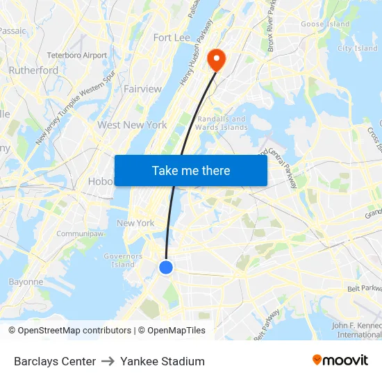 Barclays Center to Yankee Stadium map